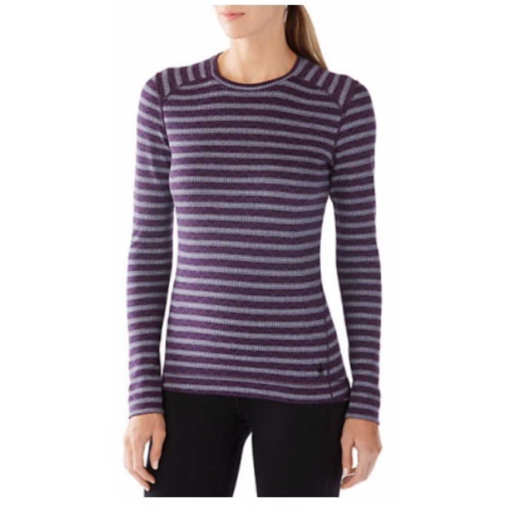 Smartwool Base Layer Top Women M Purple Stripe Crew Neck Merino Wool Long Sleeve